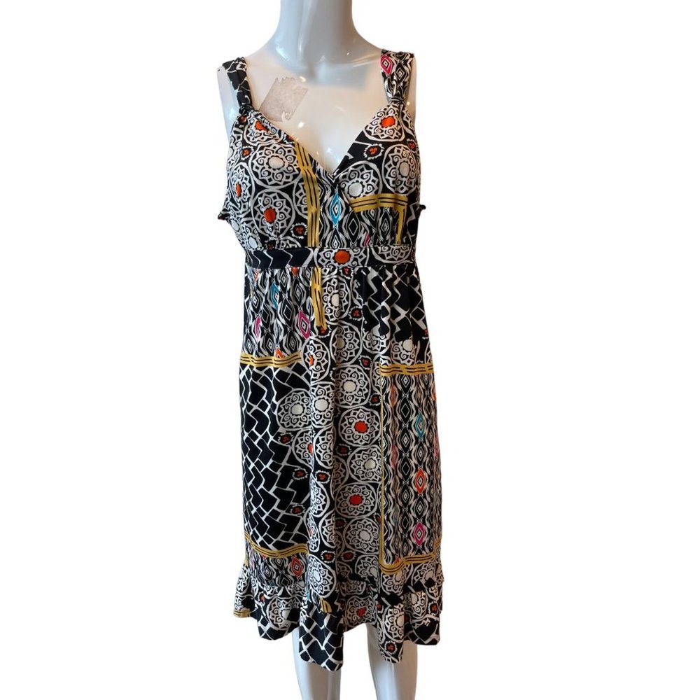 INC Women Multi Print Wrap Sundress WPL8046 Sleeveless Peplum Hem Black White XL